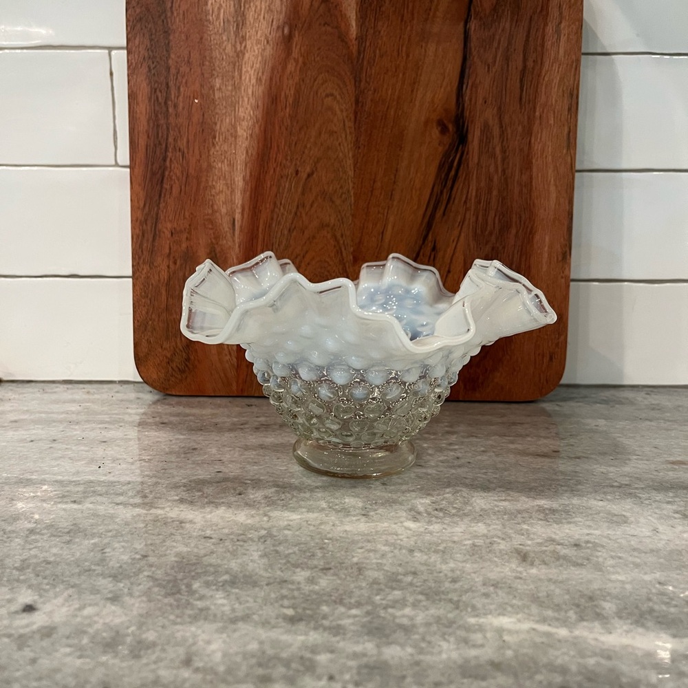 Fenton Ruffled Glass Bowl with Hobnail Design